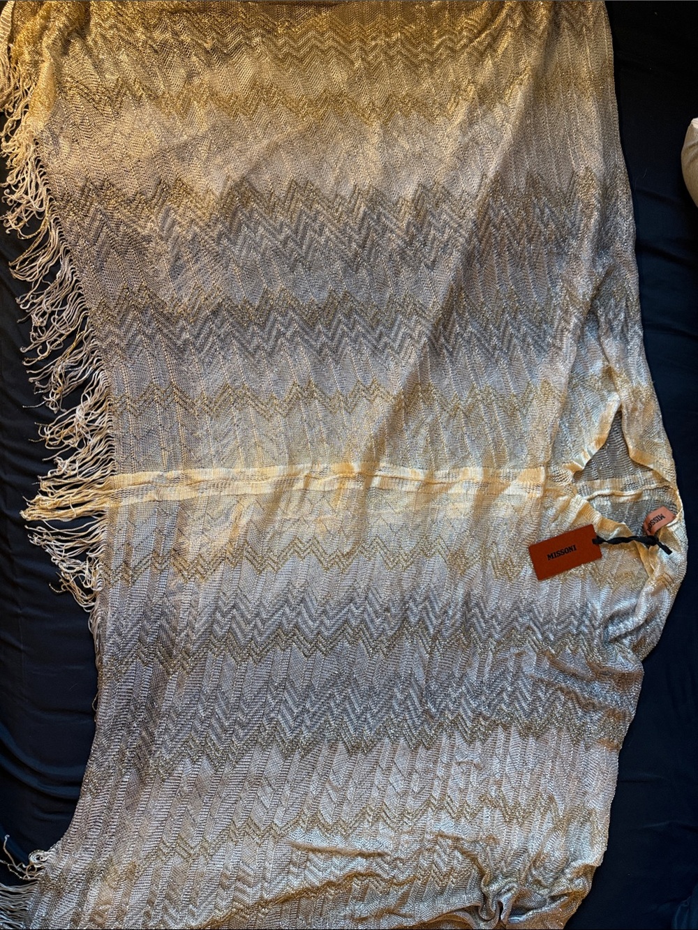 Missoni Gold and Silver Zigzag Fringe Poncho